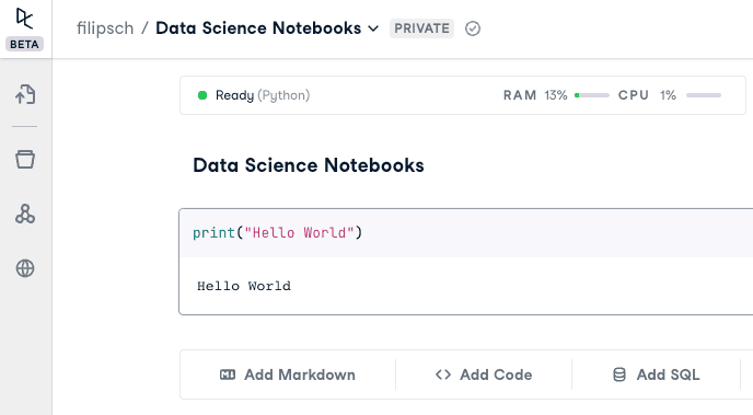 A screenshot of DataCamp Workspace